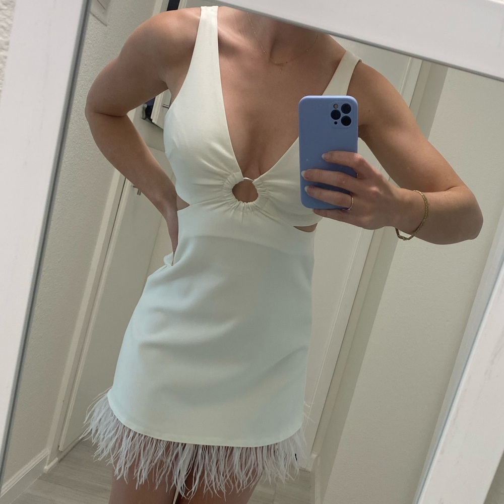 Bridal feathered mini dress